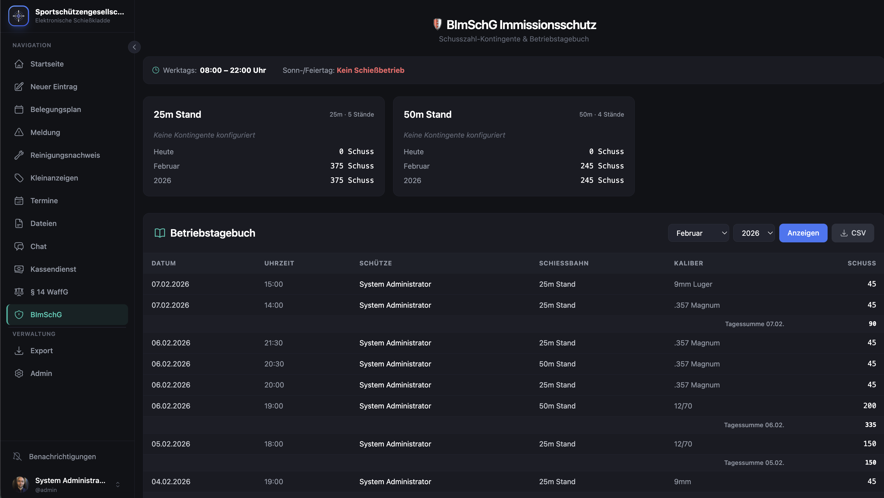 Kladdify BImSchG-Modul – Immissionsschutz und Schusszahl-Kontingente
