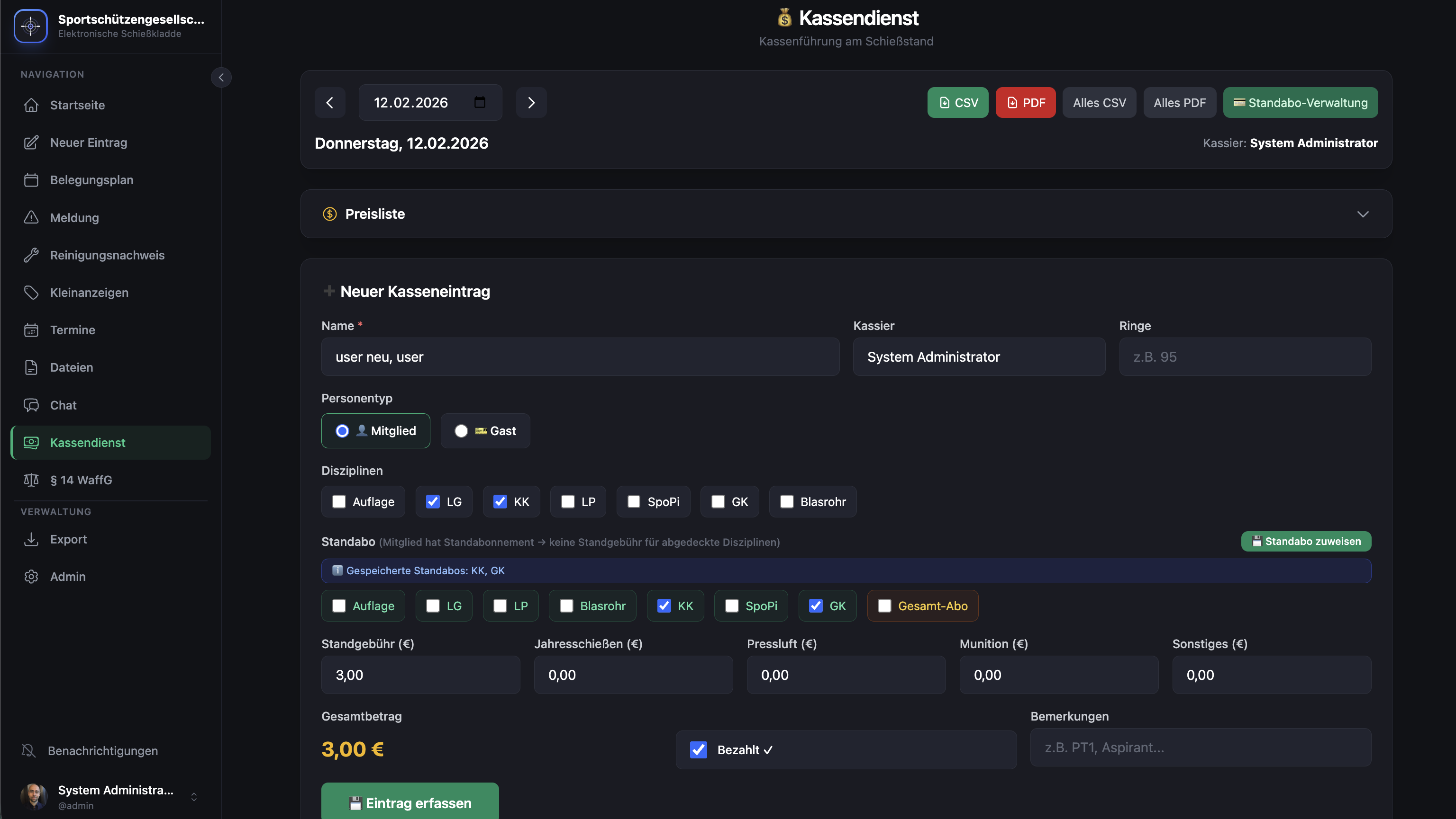 Kladdify Kassendienst – Digitale Kassenführung für Schützenstände