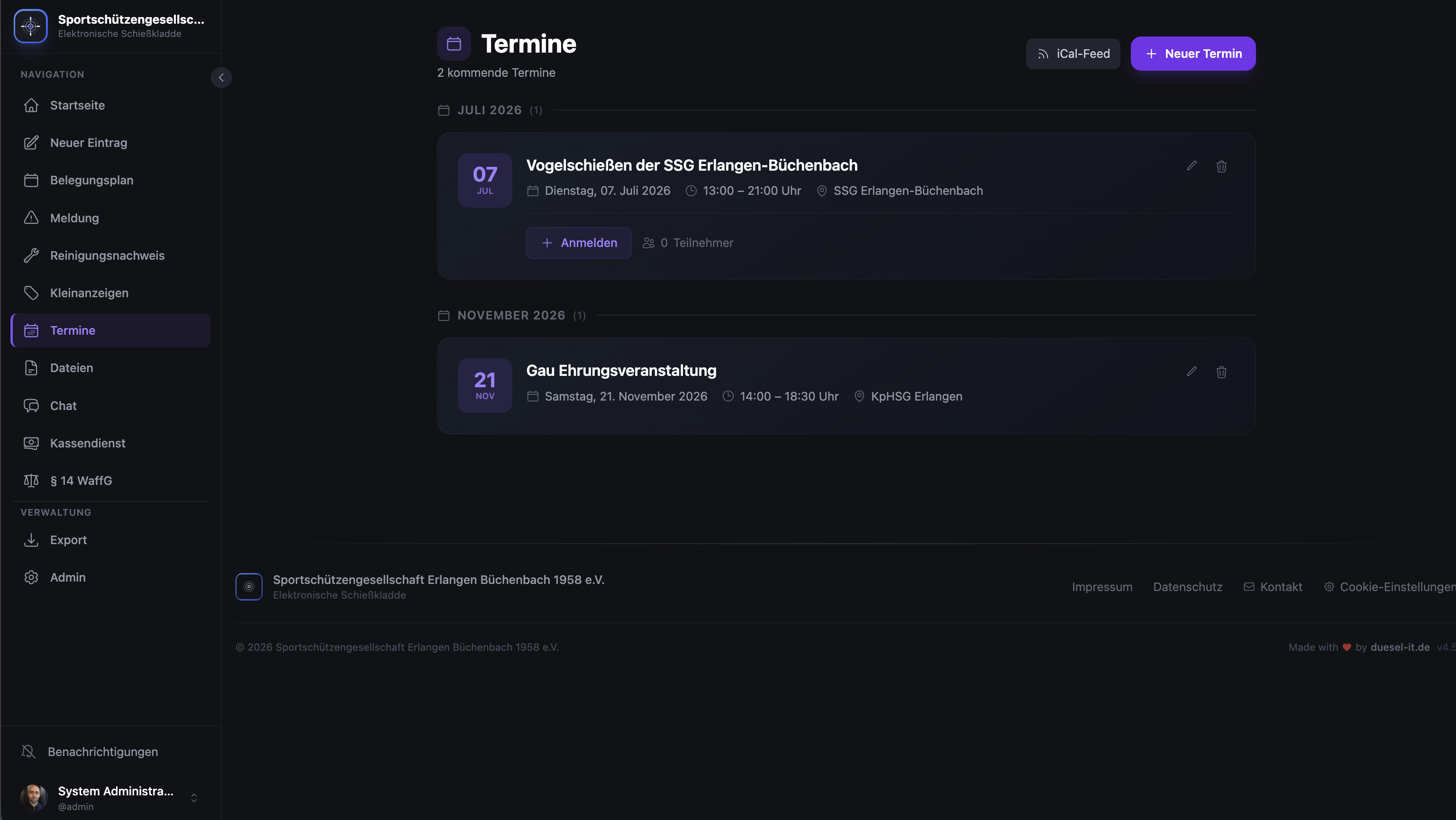 Kladdify Vereinstermine – iCal-Feed und Online-Anmeldung